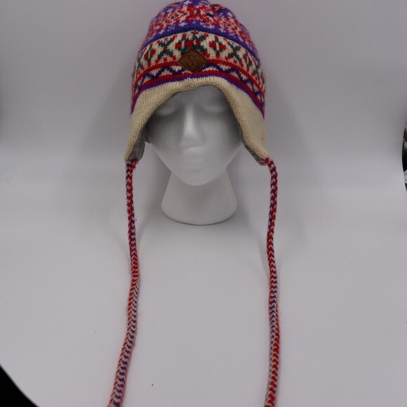 Merkley Head Gear Canada Vintage Nordic Fair Isle Hat Tassel Pom Pom Winter Hat - Picture 2 of 10